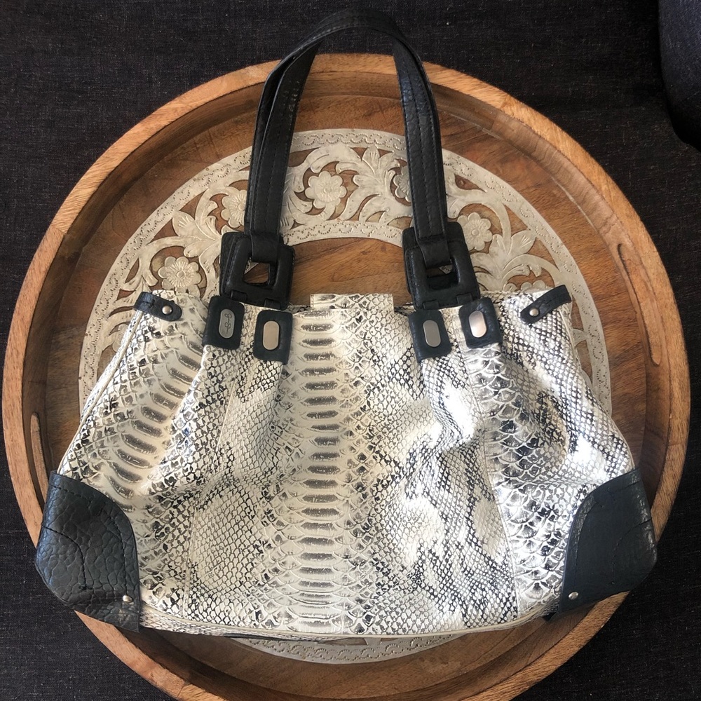 Black and White Faux Alligator Skin Purse